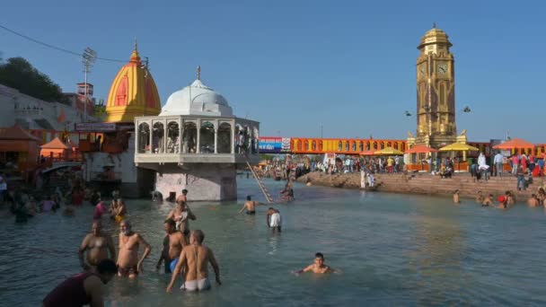 Haridwar Uttarakhand India 10Th April 2021 Hindu Devotees Bathing Har — Stock Video