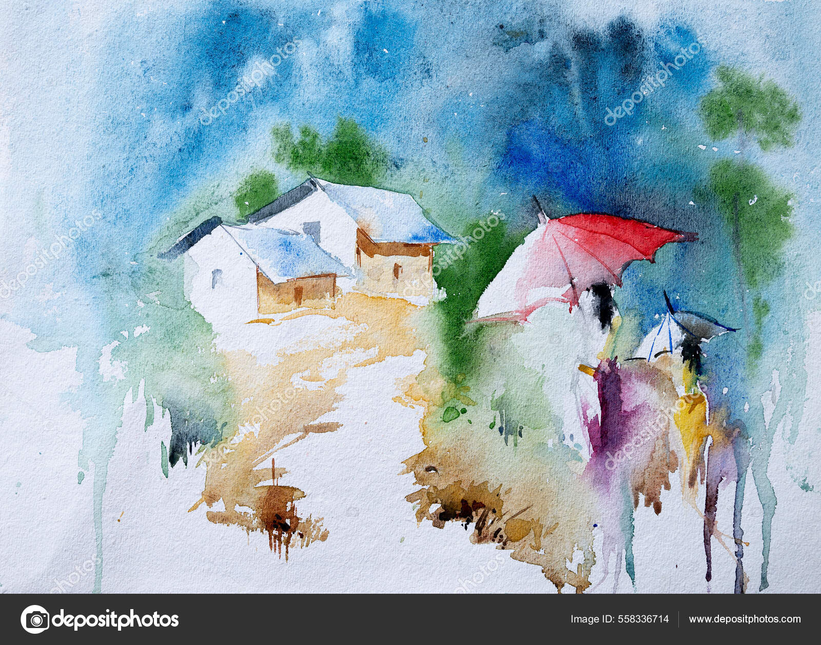 Hermosa Imagen Acuarela Dos Mujeres Indias Caminando Pueblo Indio Empapado  Ilustración de stock #558336714 de ©Mitrarudra, image size:1600x1258