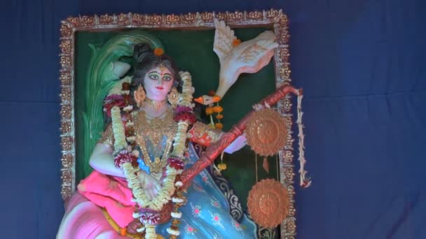 Idol Της Θεάς Saraswati Λατρεύεται Μέσα Pandal Howrah Δυτική Βεγγάλη — Αρχείο Βίντεο