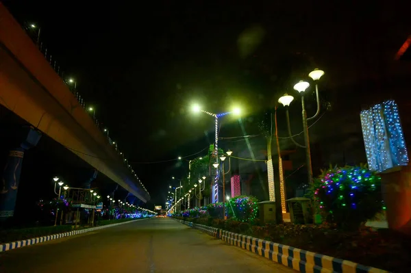 Kolkata Bengalul Vest India Octombrie 2020 Iluminatul Decorat Străzii Kolkata — Fotografie, imagine de stoc