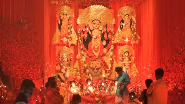 Kolkata Bengala Ocidental Índia Outubro 2021 Deusa Durga Está Sendo — Vídeo de Stock