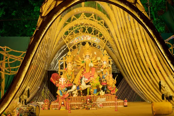 Kolkata West Bengaals India Oktober 2021 Versierd Durga Idool Pandal — Stockfoto