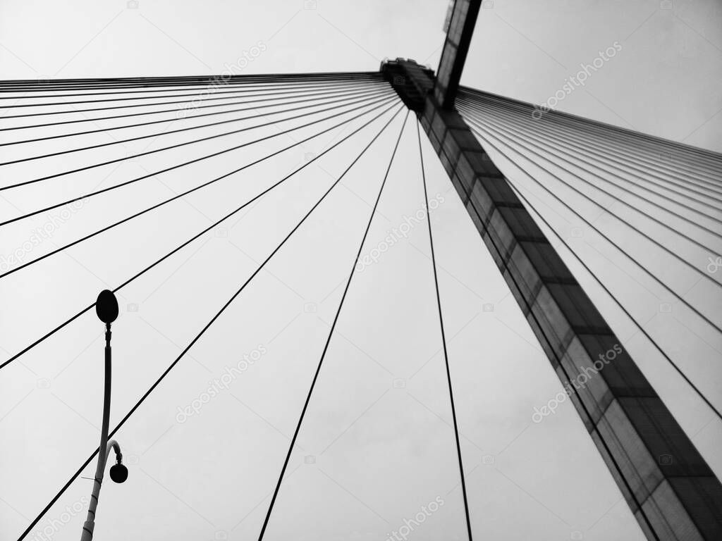The ropes or cables of 2nd Hoogly bridge, Vidyasagar setu, connecting Howrah and Kolkata, West Bengal, India.
