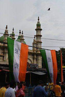 Kolkata,West Bengal,India - 21st July 2022 : All India Trinamool Congress Party, AITC or TMC, at Ekushe July, Shadid Dibas, Martyrs day rally. Party flags waving in gathering at Esplanade, Dharmatala.