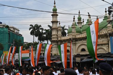 Kolkata,West Bengal,India - 21st July 2022 : All India Trinamool Congress Party, AITC or TMC, at Ekushe July, Shadid Dibas, Martyrs day rally. Party flags waving in gathering at Esplanade, Dharmatala.