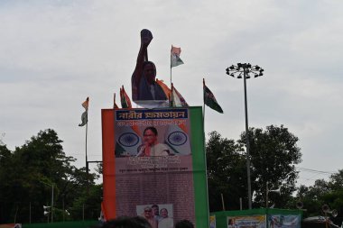 Kolkata, West Bengal, India - 21st July 2022 : All India Trinamool Congress Party, AITC or TMC, at Ekushe July, Shadid Dibas, Martyrs day rally. Tablo of CM Mamata Banerjee at Esplanade, Dharmatala,