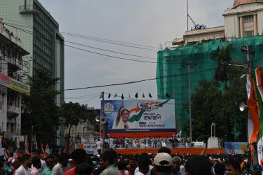 Kolkata, West Bengal, India - 21st July 2022 : All India Trinamool Congress Party, AITC or TMC, at Ekushe July, Shadid Dibas, Martyrs day rally. Party supporters gathering at Esplanade, Dharmatala.