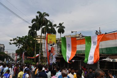 Kolkata,West Bengal,India - 21st July 2022 : All India Trinamool Congress Party, AITC or TMC, at Ekushe July, Shadid Dibas, Martyrs day rally. Party flags waving in gathering at Esplanade, Dharmatala.