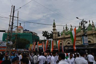 Kolkata, West Bengal, India - 21st July 2022 : All India Trinamool Congress Party, AITC or TMC, at Ekushe July, Shadid Dibas, Martyrs day rally. Party supporters gathering at Esplanade, Dharmatala.