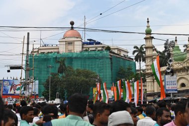 Kolkata, West Bengal, India - 21st July 2022 : All India Trinamool Congress Party, AITC or TMC, at Ekushe July, Shadid Dibas, Martyrs day rally. Party supporters gathering at Esplanade, Dharmatala.