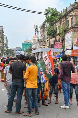 Kolkata, West Bengal, India - 21st July 2022 : All India Trinamool Congress Party, AITC or TMC, at Ekushe July, Shadid Dibas, Martyrs day rally. Party supporters gathering at Esplanade, Dharmatala.