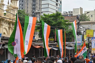 Kolkata,West Bengal,India - 21st July 2022 : All India Trinamool Congress Party, AITC or TMC, at Ekushe July, Shadid Dibas, Martyrs day rally. Party flags waving in gathering at Esplanade, Dharmatala.