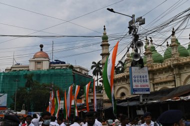 Kolkata, West Bengal, India - 21st July 2022 : All India Trinamool Congress Party, AITC or TMC, at Ekushe July, Shadid Dibas, Martyrs day rally. Party supporters gathering at Esplanade, Dharmatala.