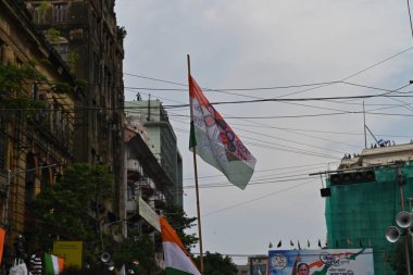 Kolkata,West Bengal,India - 21st July 2022 : All India Trinamool Congress Party, AITC or TMC, at Ekushe July, Shadid Dibas, Martyrs day rally. Party flags waving in gathering at Esplanade, Dharmatala.
