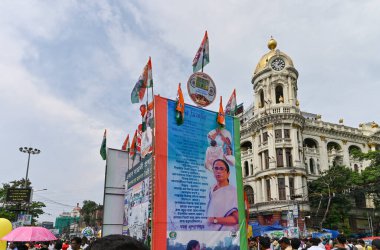 Kolkata, West Bengal, India - 21st July 2022 : All India Trinamool Congress Party, AITC or TMC, at Ekushe July, Shadid Dibas, Martyrs day rally. Tablo of CM Mamata Banerjee at Esplanade, Dharmatala.