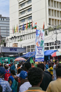 Kolkata, West Bengal, India - 21st July 2022 : All India Trinamool Congress Party, AITC or TMC, at Ekushe July, Shadid Dibas, Martyrs day rally. Party supporters gathering on street.