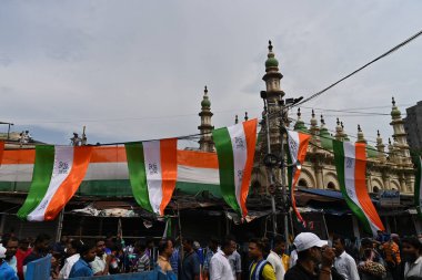 Kolkata,West Bengal,India - 21st July 2022 : All India Trinamool Congress Party, AITC or TMC, at Ekushe July, Shadid Dibas, Martyrs day rally. Party flags waving in gathering at Esplanade, Dharmatala.