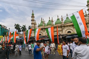 Kolkata,West Bengal,India - 21st July 2022 : All India Trinamool Congress Party, AITC or TMC, at Ekushe July, Shadid Dibas, Martyrs day rally. Party flags waving in gathering at Esplanade, Dharmatala.