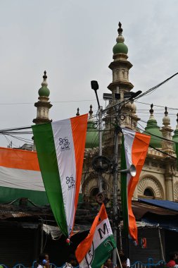 Kolkata,West Bengal,India - 21st July 2022 : All India Trinamool Congress Party, AITC or TMC, at Ekushe July, Shadid Dibas, Martyrs day rally. Party flags waving in gathering at Esplanade, Dharmatala.