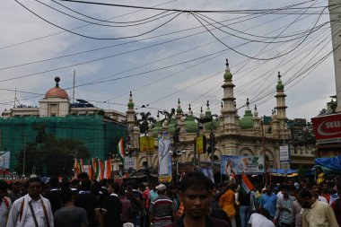Kolkata, West Bengal, India - 21st July 2022 : All India Trinamool Congress Party, AITC or TMC, at Ekushe July, Shadid Dibas, Martyrs day rally. Party supporters gathering at Esplanade, Dharmatala.