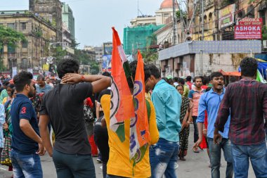 Kolkata, West Bengal, India - 21st July 2022 : All India Trinamool Congress Party, AITC or TMC, at Ekushe July, Shadid Dibas, Martyrs day rally. Party supporters with flags at Esplanade, Dharmatala.