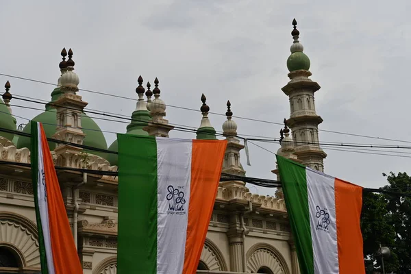 Kolkata,West Bengal,India - 21st July 2022 : All India Trinamool Congress Party, AITC or TMC, at Ekushe July, Shadid Dibas, Martyrs day rally. Party flags waving in gathering at Esplanade, Dharmatala.