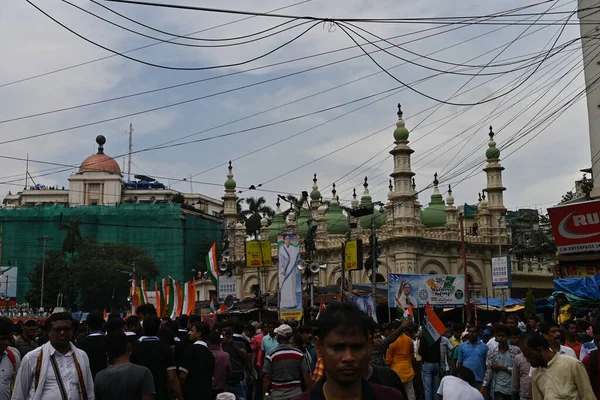 Kolkata, West Bengal, India - 21st July 2022 : All India Trinamool Congress Party, AITC or TMC, at Ekushe July, Shadid Dibas, Martyrs day rally. Party supporters gathering at Esplanade, Dharmatala.