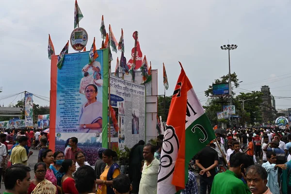 Kolkata, West Bengal, India - 21st July 2022 : All India Trinamool Congress Party, AITC or TMC, at Ekushe July, Shadid Dibas, Martyrs day rally. Tablo of CM Mamata Banerjee at Esplanade, Dharmatala.