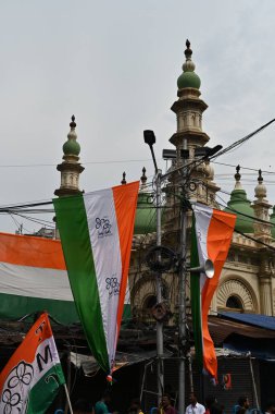 Kolkata,West Bengal,India - 21st July 2022 : All India Trinamool Congress Party, AITC or TMC, at Ekushe July, Shadid Dibas, Martyrs day rally. Party flags waving in gathering at Esplanade, Dharmatala.