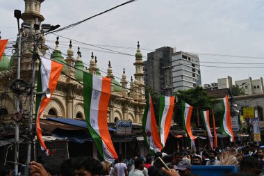 Kolkata,West Bengal,India - 21st July 2022 : All India Trinamool Congress Party, AITC or TMC, at Ekushe July, Shadid Dibas, Martyrs day rally. Party flags waving in gathering at Esplanade, Dharmatala.