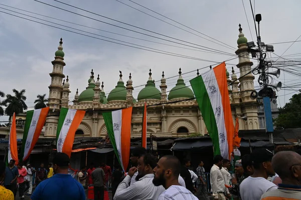 Kolkata,West Bengal,India - 21st July 2022 : All India Trinamool Congress Party, AITC or TMC, at Ekushe July, Shadid Dibas, Martyrs day rally. Party flags waving in gathering at Esplanade, Dharmatala.