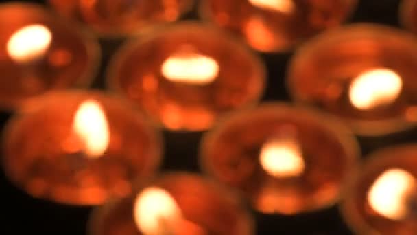 Very Low Angle View Diwali Diyas Candles Deepawali Lights Night — 图库视频影像