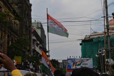 Kolkata,West Bengal,India - 21st July 2022 : All India Trinamool Congress Party, AITC or TMC, at Ekushe July, Shadid Dibas, Martyrs day rally. Party flags waving in gathering at Esplanade, Dharmatala.