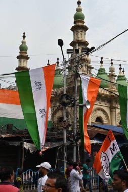 Kolkata,West Bengal,India - 21st July 2022 : All India Trinamool Congress Party, AITC or TMC, at Ekushe July, Shadid Dibas, Martyrs day rally. Party flags waving in gathering at Esplanade, Dharmatala.