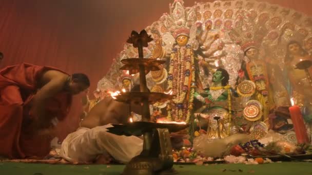Howrah India October 15Th 2021 Holy Lamp Panchapradip Lit Sandhi — Stock video