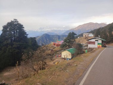 Himalayan village at Devprayag, Uttarakhand, India. Himalayan mountains in the background.