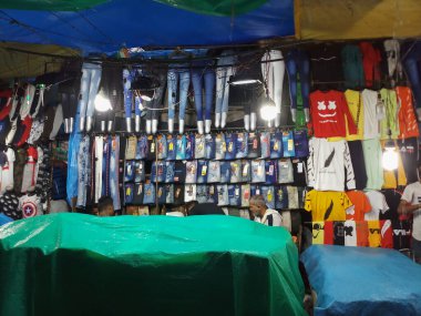 Kolkata, West Bengal, India - 16th August 2019 : Low and reasonably priced jeans and other cloths are displayed for sale in Esplanade area.