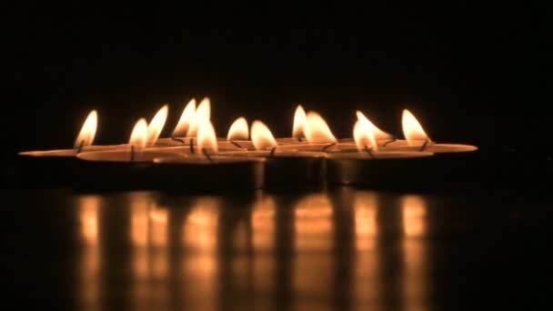 Very Low Angle View Diwali Diyas Candles Deepawali Lights Night — Video