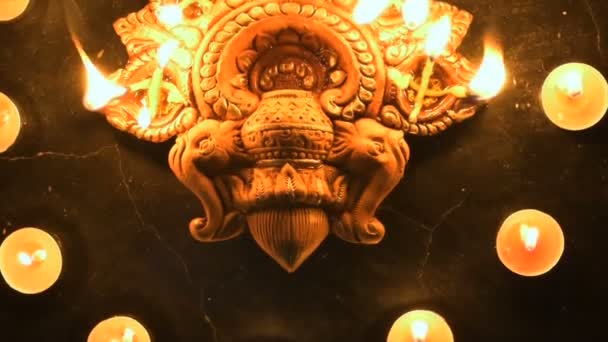Top View Diwali Candles Diya Put Circle Deepawali Lights Night — ストック動画