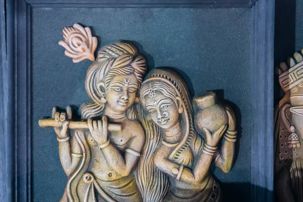 Лорд Крішна Грає Флейті Радга Посміхається Богиня Дурга Сином Ганешем — стокове фото