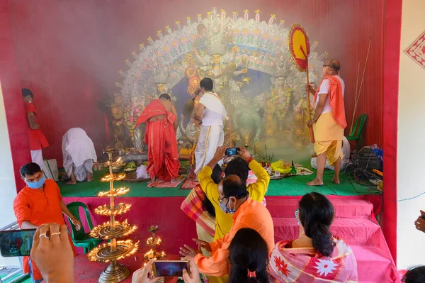 Howrah Bengala Ocidental Índia Outubro 2020 Deusa Durga Está Sendo — Fotografia de Stock