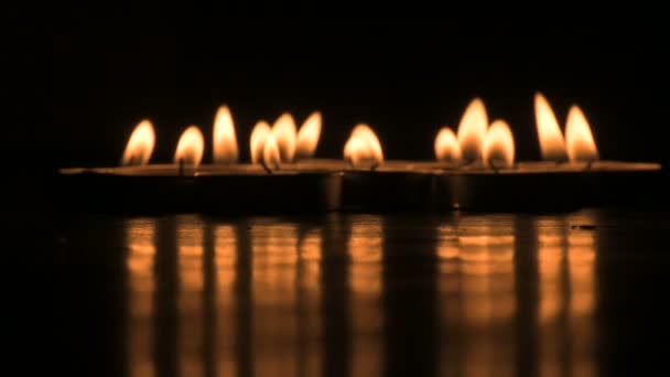 Very Low Angle View Diwali Diyas Candles Deepawali Lights Night — Stock videók