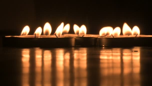 Very Low Angle View Diwali Diyas Candles Deepawali Lights Night — Stockvideo