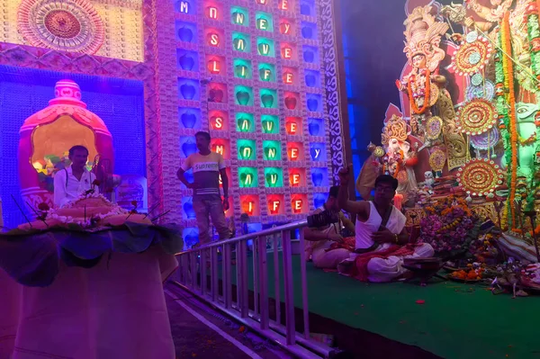 Howrah Västbengalen Indien Oktober 2019 Gudinnan Durga Dyrkas Den Hinduiska — Stockfoto