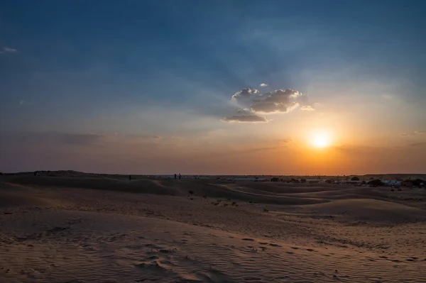 Beautiful Sunset Sand Dunes Thar Desert Rajasthan India Tourists Enjoying — 图库照片