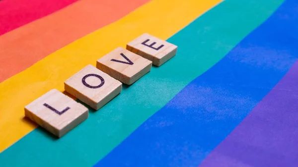Love Inscription Rainbow Flag Concept Rainbow Love Human Rights Tolerance — Stock Photo, Image