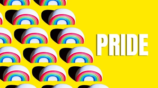 Figure Rainbow Yellow Background Word Pride Printed Lgbt Pride Concept — Stock fotografie