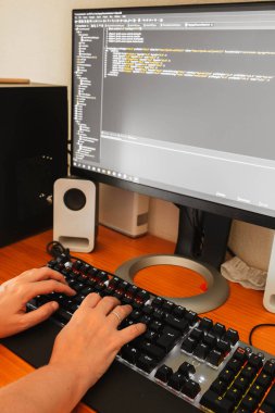 Programming work time. Programmer Writing new lines of HTML code. Portable and manual closure. Working time. Web Design Business Concept