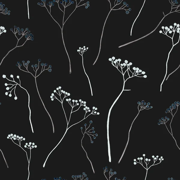 Koyu arkaplanda tasarlanması için beyaz böğürtlenli suluboya desenler. Suluboya bitkisi, eski tarz..