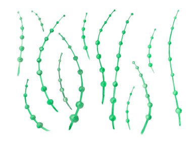 Suluboya çizimleri. Clipart için botanik. Yeşil ve mavi yapraklar, bitkiler ve dallar. Çiçek tasarım elementleri. Düğün davetiyeleri, tebrik kartları, bloglar, posterler ve kompozisyonlar için mükemmel..